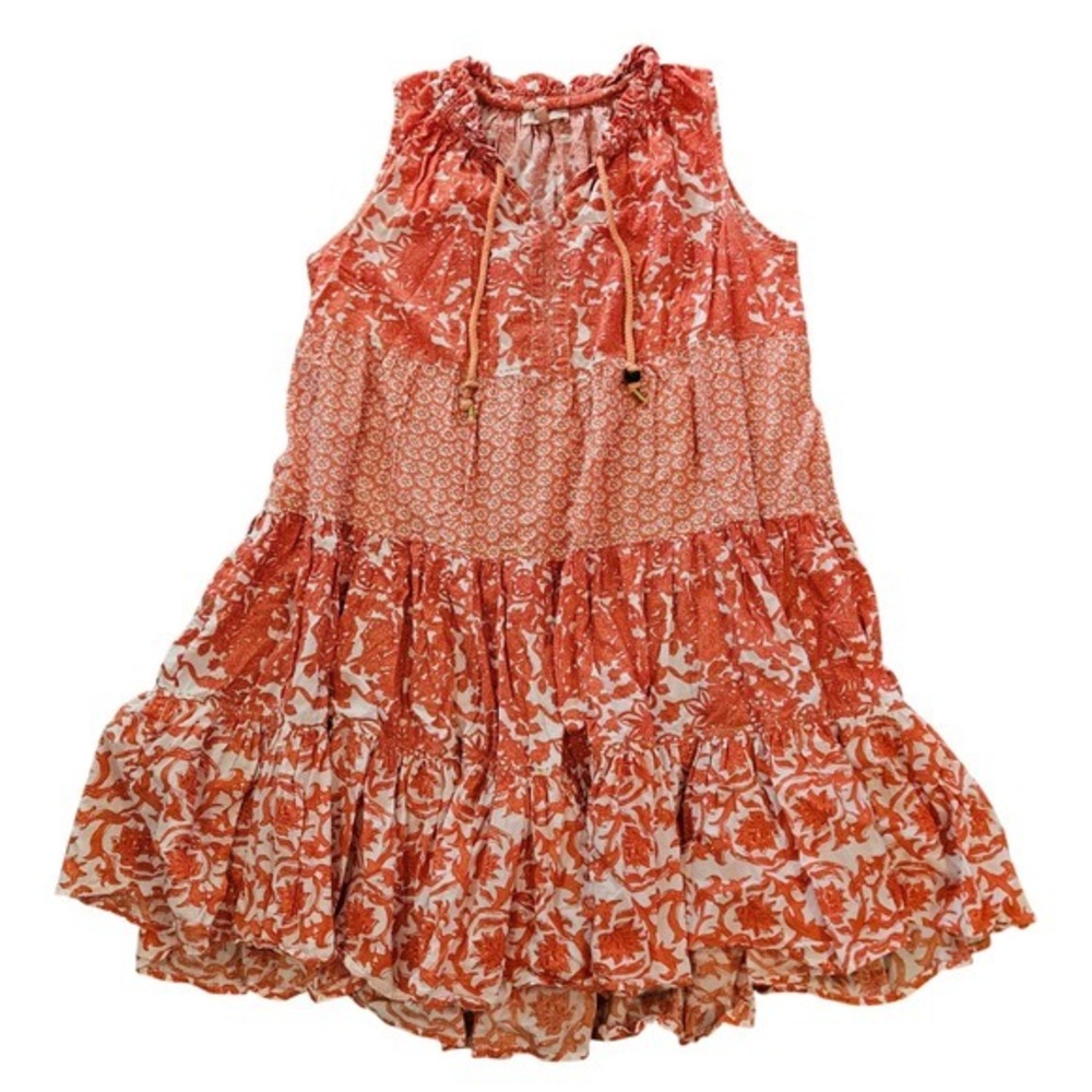 Philosophy Republic Clothing Orange White Floral Tiered‎ Mini Dress Womens XL